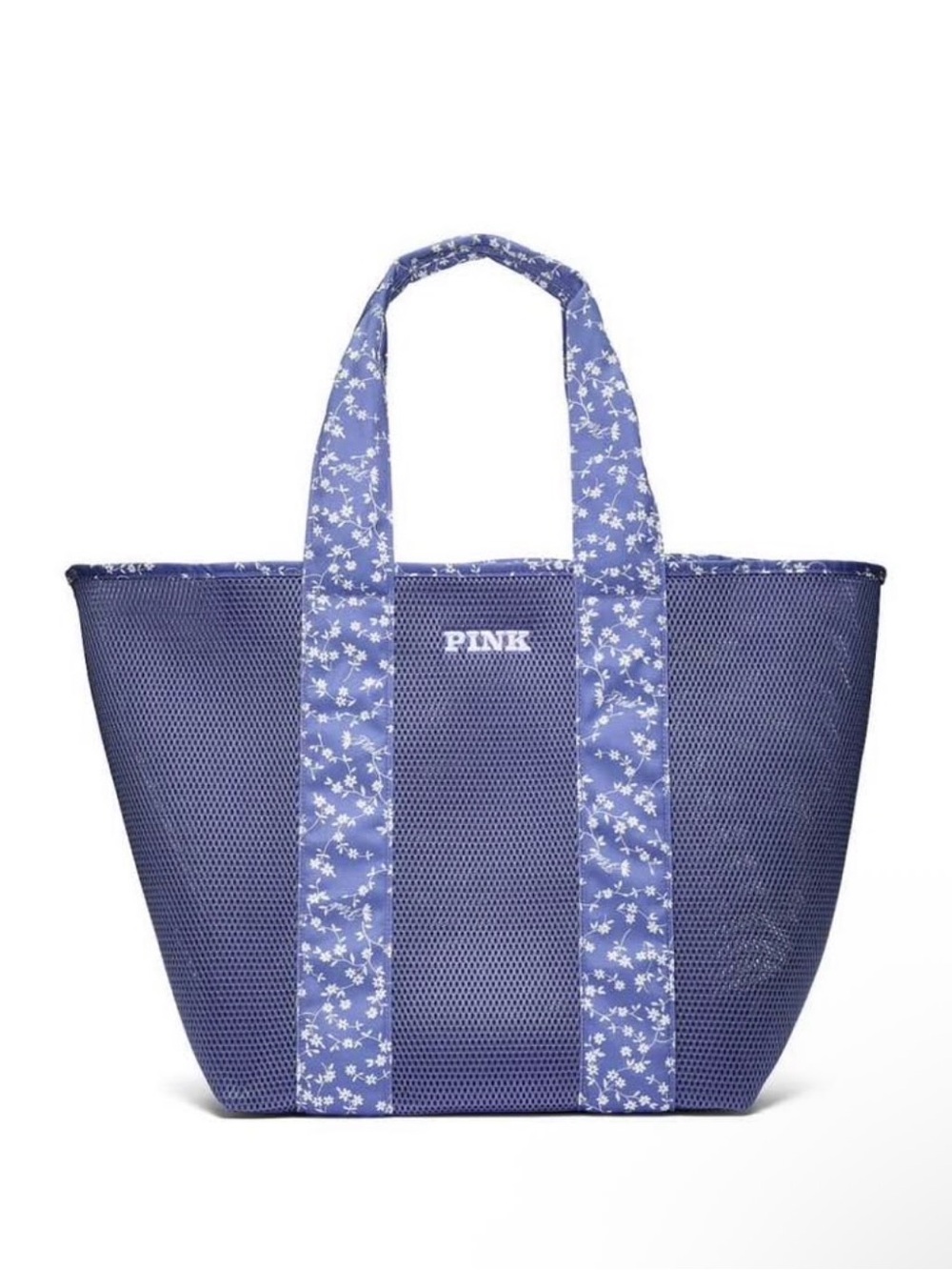 PINK Victoria's Secret Blue Floral-Striped Mesh Tote